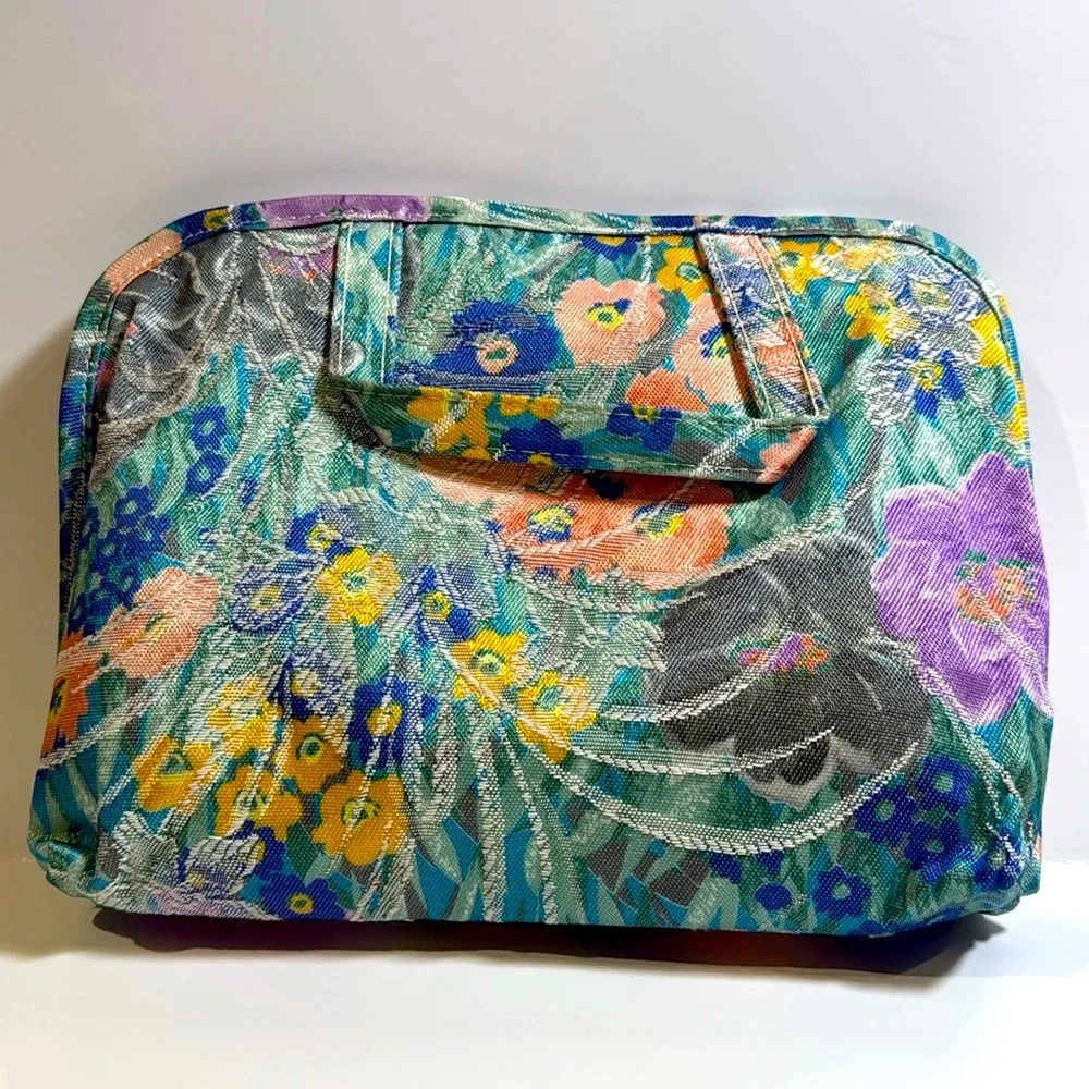 Vintage Siris Floral Tapestry 3 Piece Set Cosmetic Travel Bag Vanity Organizer